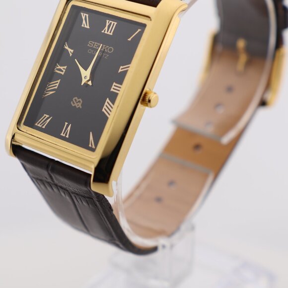Seiko Slim Vintage Quartz Men's  Wrist Watch Black Dial with new Dark BrownStrap - Picture 4 of 7